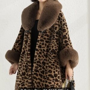 Super Plush Faux Fur Leopard Print Shawl Cape Jacket